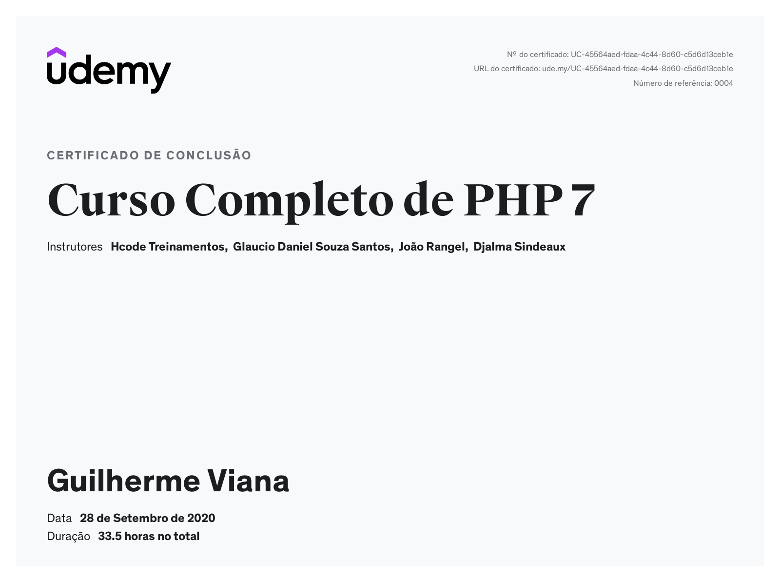 Certificado PHP GUILHERME VIANA